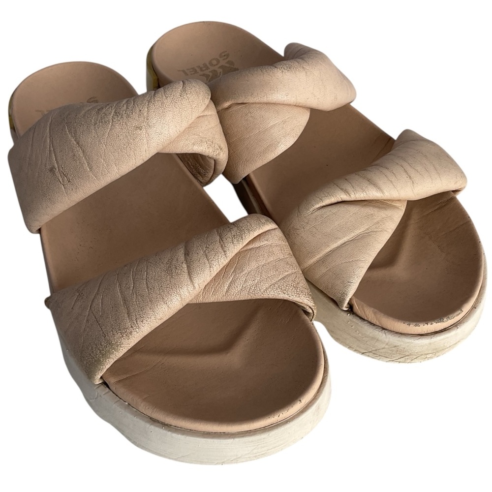 Sorel Women's Beige Padded Crisscross Slide Sandals